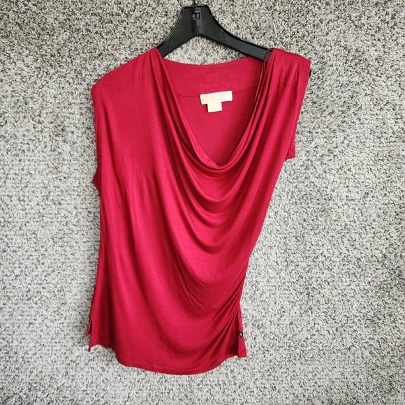 Michael Kors Top Womens Petite Small Red Assymetrical Cowl Neck Casual‎ Ladies - Picture 1 of 7